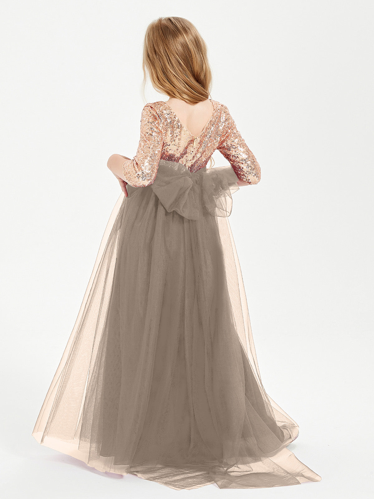 Sparkling Sequined Junior Bridesmaids Gown Taupe